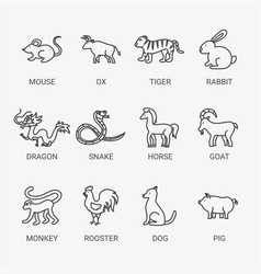 Chinese Zodiac Line Symbols Set