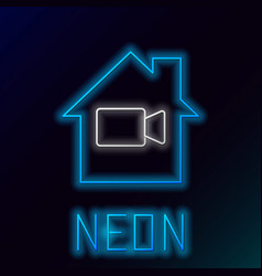 Glowing Neon Line Video Camera Off In Home Icon