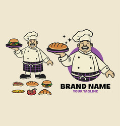 Cartoon Chef Mascot Character Vintage Retro