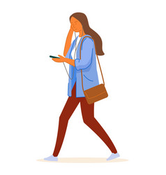 Girl Student Walking Listening To Music Via Phone