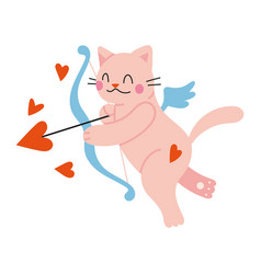 Cute Cupid Cat Character With A Bow And Wings