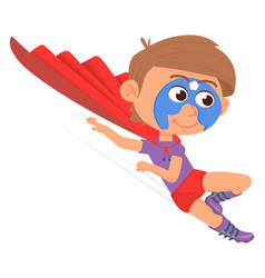 Red Cape Flying Kid In Superhero Mask Fantasy Boy