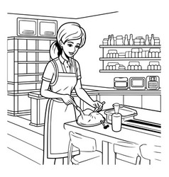 Black And White Of A Young Woman In Apron Baking