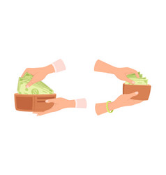 Male And Female Hand With Wallet Taking Out Wad