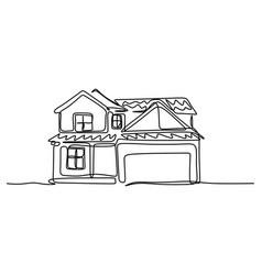 Single One Line Drawing Of House With Two Floor