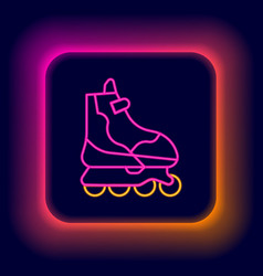 Glowing Neon Line Roller Skate Icon Isolated On