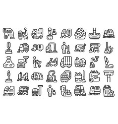 Sweeper Icons Set Outline Street Truck