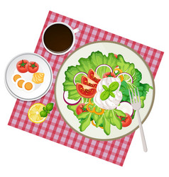 Top View Healthy Salad And Placemat On White