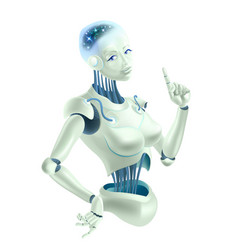 A Robot Woman Holding An Index Finger Up