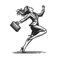 Joyful Businesswoman Leaping Briefcase