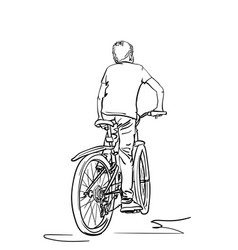 Boy Riding Bicycle Sketch Hand Drawn Linear