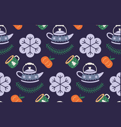 Christmas Tea Party Seamless Pattern With Cute