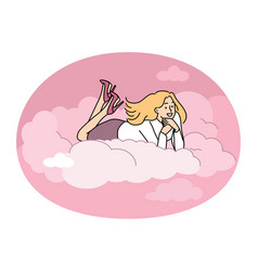 Smiling Woman Lying On Cloud Dreaming