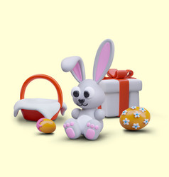 Easter Card In Children Style Cute 3d Rabbit