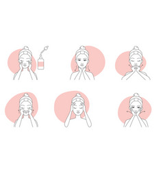 Facial Massage Line Icons Set Instructions