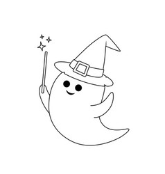 Ghost Hat And Magic Wand Coloring Page Black