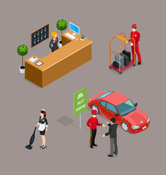 Hotel Service Isometric Icons Set