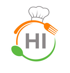 Letter Hi Restaurant Logo With Chef Hat Spoon