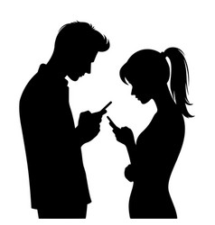 Silhouette Of A Man And Woman Using Smartphone