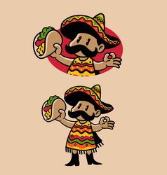 Cartoon Of Mexican Character Eating Taco