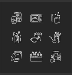 Grocery Categories Chalk White Icons Set On Black