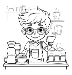 Cute Boy With Glasses And Apron In Cafe