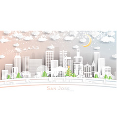 San Jose California City Skyline In Paper Cut