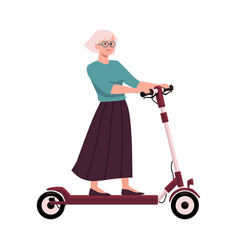 Elderly Woman In Glasses Riding Electric Walk