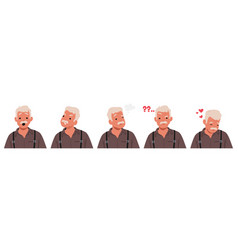 Old Man Face Displays Range Of Emotions Wrinkled