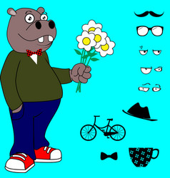 Standing Young Hippo Cartoon Hipster Style