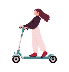 Active Young Woman Riding Electric Walk Scooter