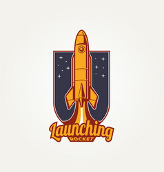 Launching Rocket Retro Badge Logo Template Design