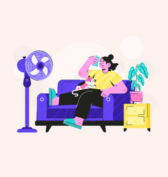 Flat Summer Heat With Woman Couch