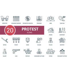 Protest Outline Icons Set Creative Arrested