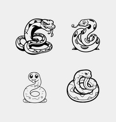 Set Of Cute Baby Snake Cartoon Isolated On White