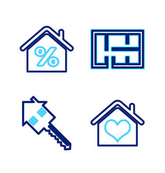 Set Line House With Heart Shape Key Plan