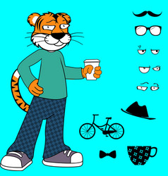 Standing Funny Tiger Cartoon Hipster Style