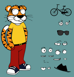 Standing Young Tiger Cartoon Hipster Style