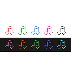 Set Line Music Note Tone With Hearts Icon