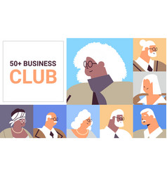 Set Senior Businesspeople Avatars Mix Race