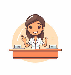 Female Receptionist At Reception Desk In Cartoon