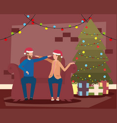 Christmas Couple Celebrating In Livingroom