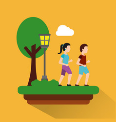 Couple Walking In Park With Meadow Lamp Tree Theme