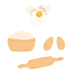 Wooden Bowl With Flour Eggs Rolling Pin