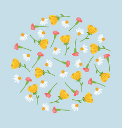 Set Of Wild Flowers In Pattern With Circle Shape