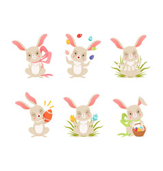 Cute Easter Bunny With Colorful Decorated Eggs