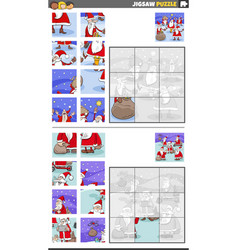 Jigsaw Puzzle Activities Set With Santa Claus On