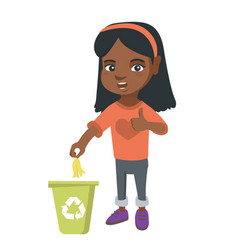 Little Girl Throwing Banana Peel In Recycling Bin