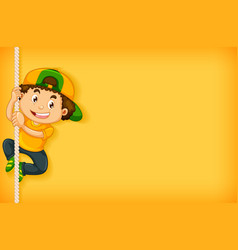 Plain Background With Happy Boy Climbing Rope