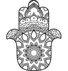 Coloring Page With Hamsa Round Ethnic Pattern